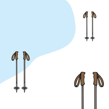 Winter background vector illustration template with ski poles side border frame copy space