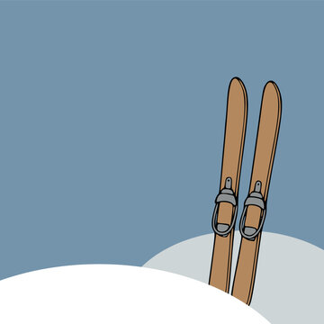 Winter background vector illustration template with pair of wooden ski boards copy space