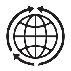 Obraz premium Black and white globe with circular arrows symbolizing global connection and recycling