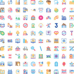 Fototapeta premium Collecting outline icons with different colors, representing concepts for web interface, business, communication, health, and education on a white background