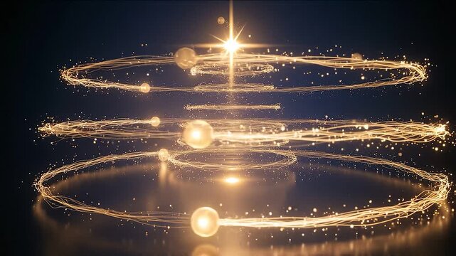 Glowing christmas tree made of light rings and star on dark blue background