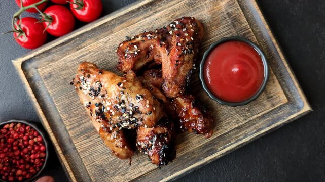 Grilled chicken wings with teriyaki sauce, seasoned with salt and spices. Chicken wings