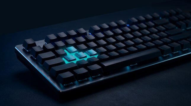 Mechanical gaming keyboard with blue glowing keys