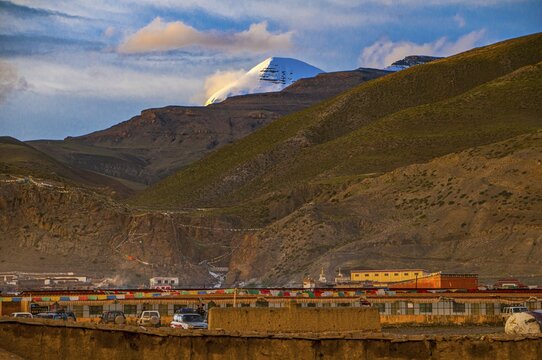 The holy mount Kailash seen from Darchen Western Tibet, Asia