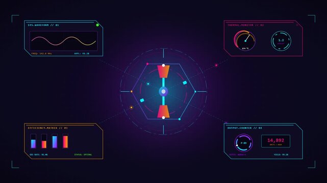 HUD dashboard UI interface data visualization futuristic scifi motion graphics video background digital monitoring system control panel