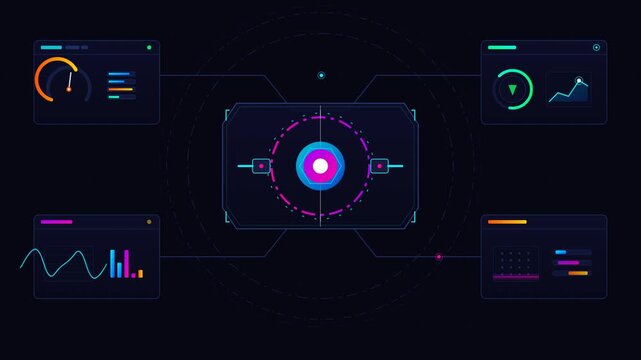 Futuristic HUD data dashboard motion graphics digital interface analytics for cyber security technology and background footage