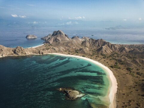 Aerial view, mountainous island, tropical beaches, Padar Island, Indonesia