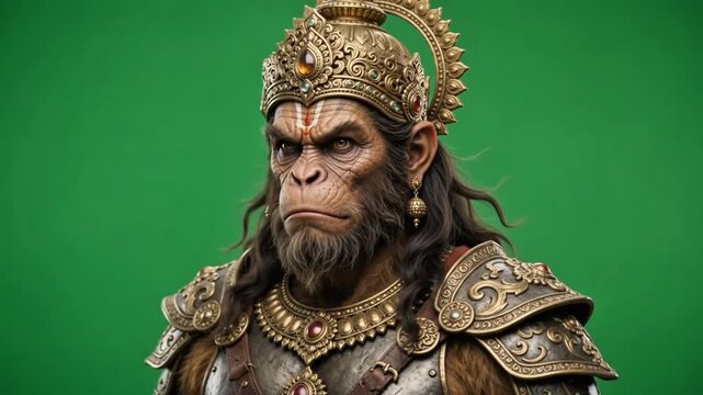 Majestic Hanuman Monkey Warrior Portrait in Ornate Indian Armor Art 4K