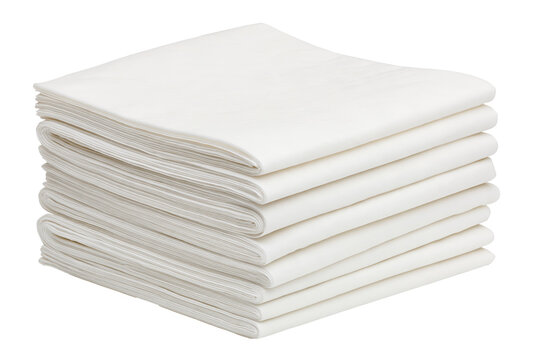 Folded white towel stack isolated on transparent background with neatly layered fabric edges and soft texture detail. with Clipping path