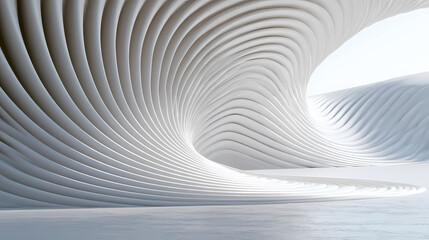 Abstract 3D white architectural wave background, minimalist parametric geometric structure