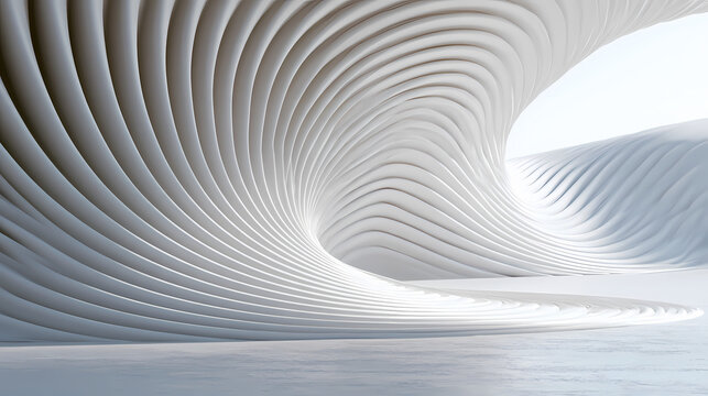 Abstract 3D white architectural wave background, minimalist parametric geometric structure