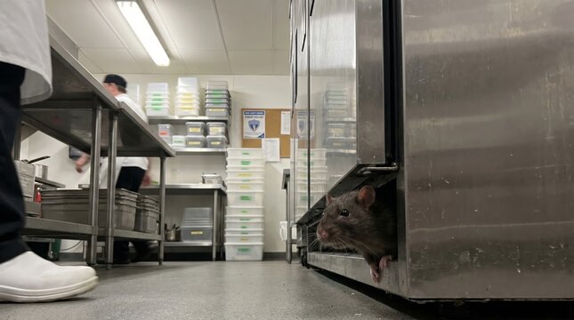 Rat emerging from cage in laboratory research facility