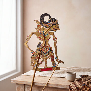 Wayang Kulit Shadow Puppet on Neutral Pastel Background for Commercial Display