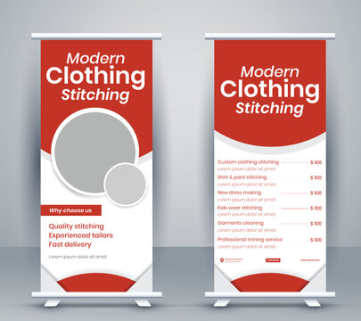 Clothing stitching tailoring services roll up banner template