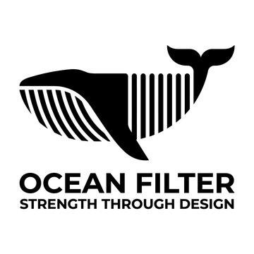 Modern whale silhouette horizontal body contrasting with vertical ribbed baleen texture for marine wildlife conservation charities logo design