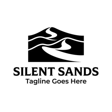 rolling desert dune landscape winding pathways cutting through dark sandy waves for Sahara tourism desert safari agencies logo design
