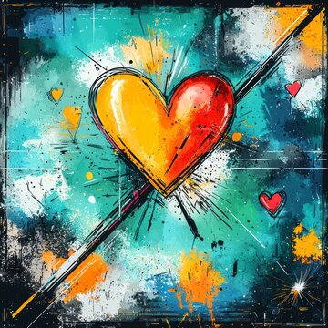 Vibrant Abstract Heart Paint Splash Art Background - Digital Illustration of Love and Emotion
