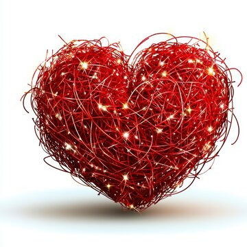 Sparkling Tangled Red Heart Illustration on White for Love and Valentine's Day