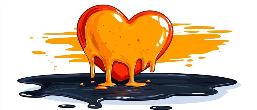 Melting Heart with Dripping Orange Liquid on Dark Puddle Illustration