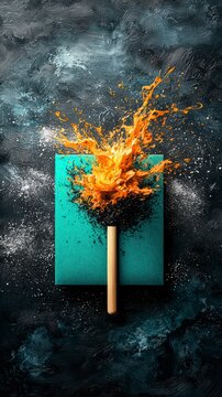 Dynamic Abstract Explosion with Vibrant Orange and Teal on Textured Dark Background
