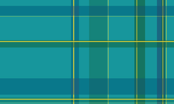 Teal and yellow tartan fabric pattern in a seamless repeating design with clean lines