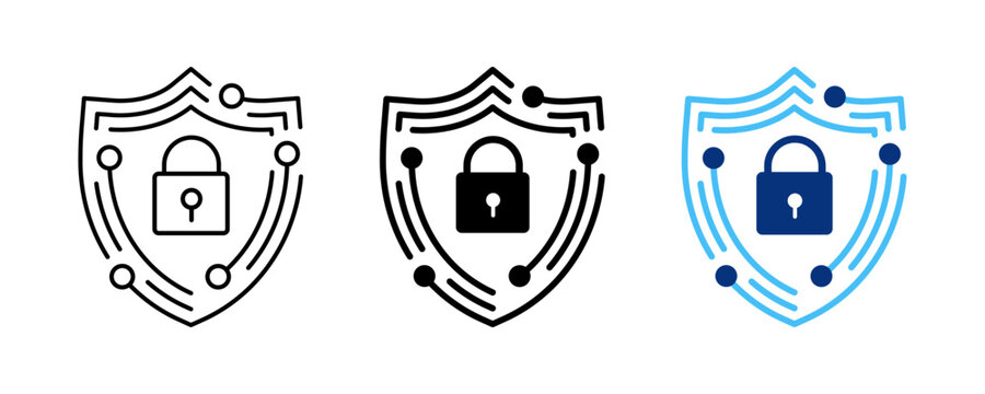 Cyber security icon with shield and padlock. Data encryption and network protection technology symbol. Transparent vector