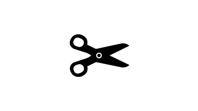 Minimal Black Scissors Icon Motion Loop on White Background for Video Editing and Cut Concept