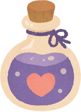 Purple magic potion bottle with a pink heart