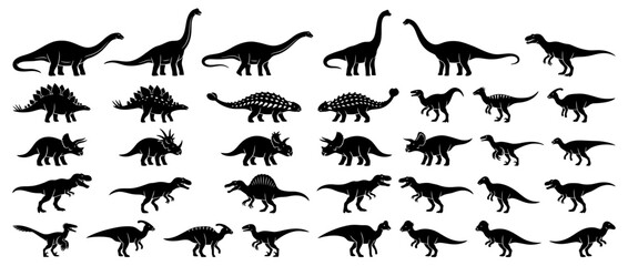 Collection of Dinosaur Silhouettes Isolated on Transparent Background © rezkiahmad
