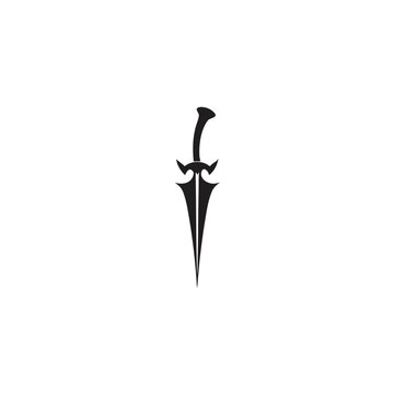 Fantasy dagger silhouette, medieval blade icon, black sword vector illustration, sharp weapon symbol for gaming and logo , tee design