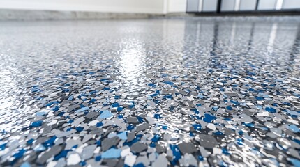 Fototapeta premium High-gloss polyaspartic epoxy flooring showcasing modern garage finishing and storage system compatibility