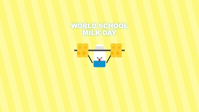 Milk Carton Cartoon Character Lifting Weights in Yellow Background