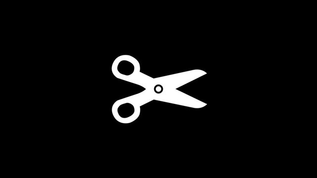 Minimal White Scissors Icon Motion Loop on Black Background for Video Editing and Cut Concept