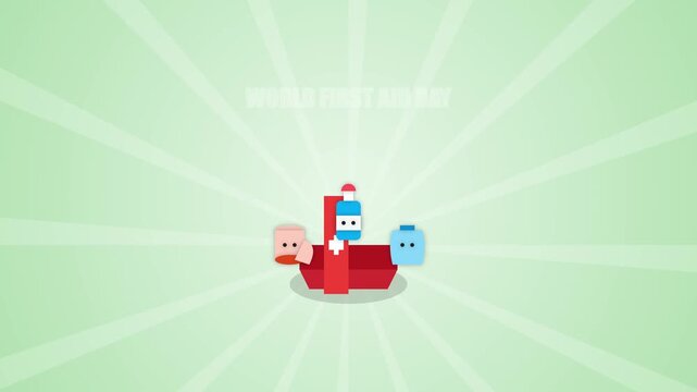 First Aid Kit Opening with Medical Supplies in a Flat Vector Animation