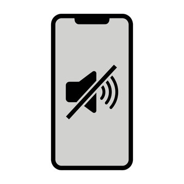 Mobile phone with mute volume icon on screen display