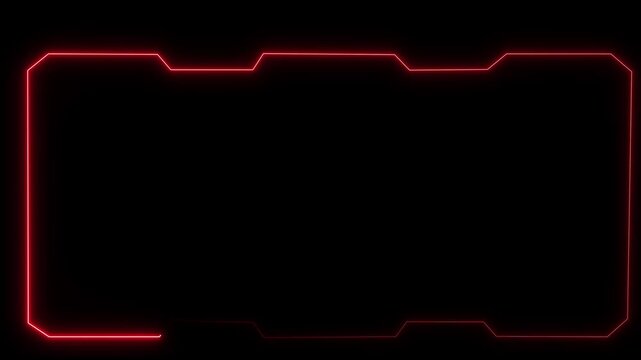 Red neon glowing hud frame border animation, futuristic digital interface overlay for gaming and tech presentations