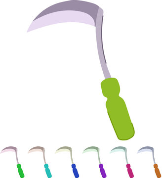 agriculture scythe cartoon. swing sharpen, cut hay, wheat field agriculture scythe sign vector
