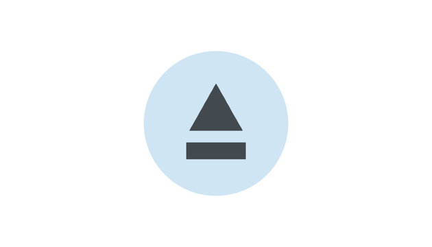 Minimalist upload or eject media button icon featuring a dark gray triangle and bar inside a soft light blue circle.