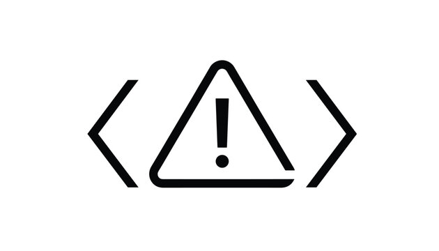 Attention or warning sign with an exclamation mark inside a triangle and angle brackets in black on a white background.