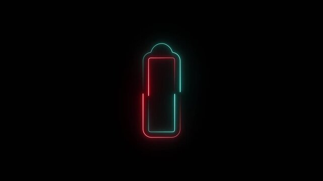 Neon glowing battery icon on dark background