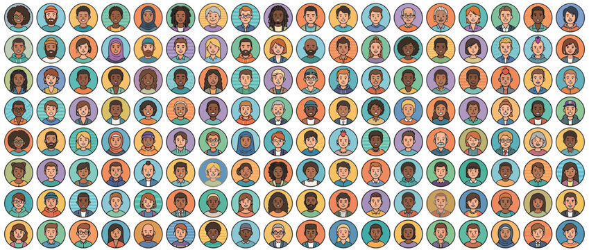 Diverse Avatars with Colorful Circles Isolated