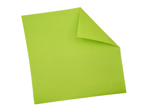 Blank lime green square note with a folded upper corner, isolated on a transparent background, suitable for reminders, messages, stationery, office projects, and design templates.