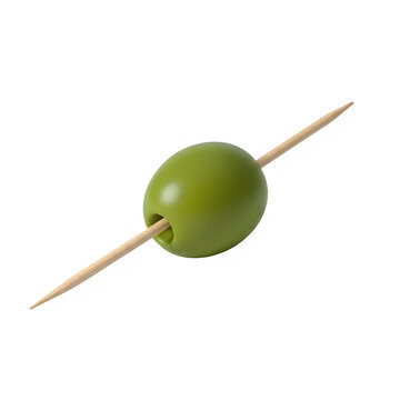 Green olive on wooden skewer isolated on transparent background