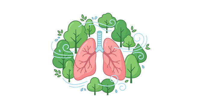 Healthy human lungs surrounded by green trees and fresh clean air vector illustration