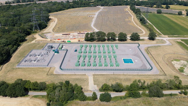 Aerial view of battery energy storage system for grid stability