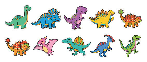Collection of cute cartoon dinosaurs isolated on transparent background © maskulon