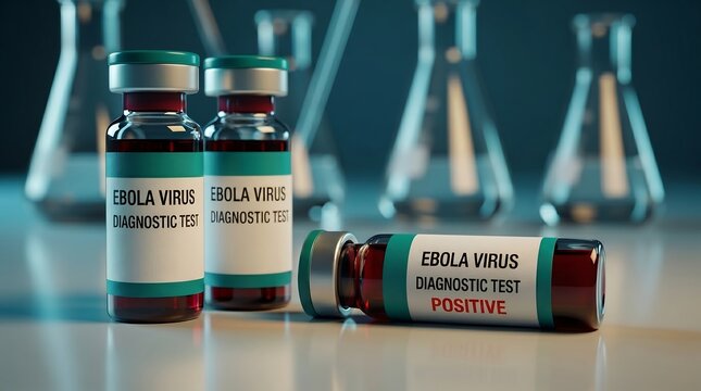 Ebola virus diagnostic test vials with positive results in a laboratory diagnostic positive healthcare research pathology outbreak analysis epidemic