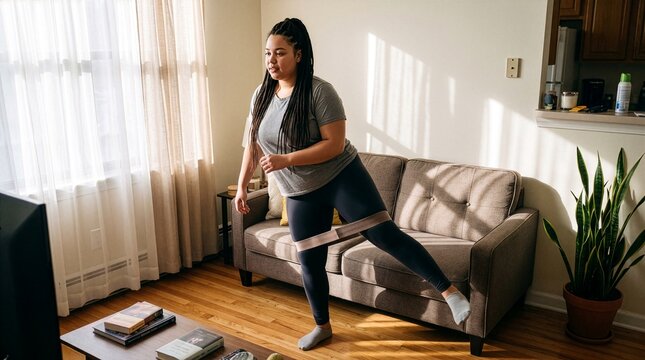 Young Adult Woman Performing Leg Workout At Home
