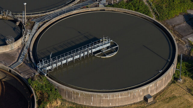 Aerial view of municipal wastewater treatment facility