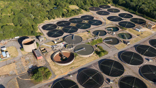 Aerial view of municipal wastewater treatment facility
